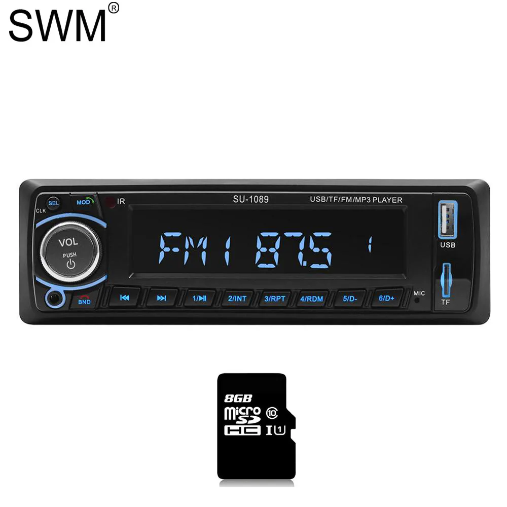 Radio with 8GB Card SWM магнитофон автомобильный аудио кассетный плеер Громкая связь Bluetooth MP3 плеер AUX USB FM SD Автомагнитола ЖК-дисплей стерео аудио 1089 - Цвет: Radio with 8GB Card