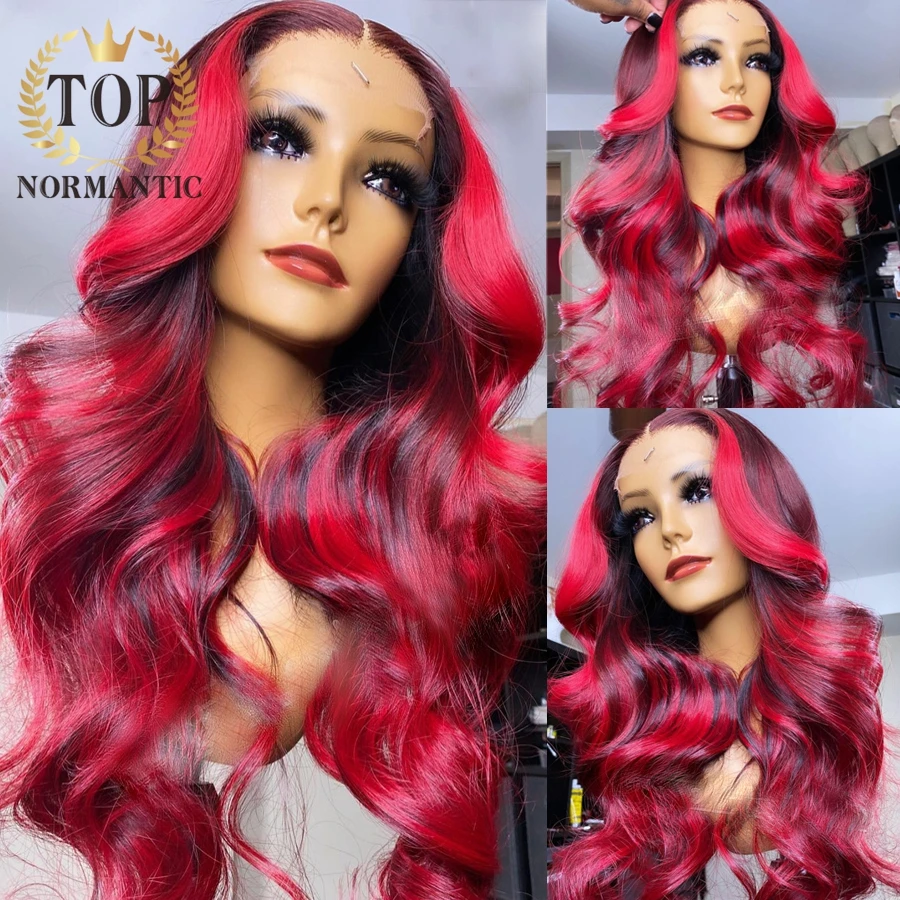 

Topnormantic хайлайтер красный бордовый цвет 13x 4 кружевные передние парики для женщин волна тела Remy человеческие волосы парики Preplucked