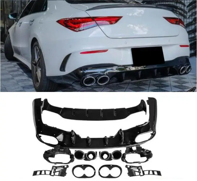 Диффузор для губ заднего бампера с наконечниками выхлопных газов ABS Mercedes Benz W118 CLA45