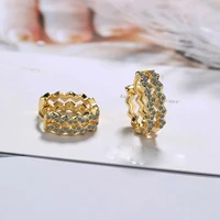 new fashion round hoop earrings luxurious sparkling double layer wave huggies goldenwhite female earring piercing jewelry gifts