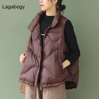 lagabogy 2021 new women 90 white duck down vest jacket female ultra light waistcoat autumn winter zipper loose sleeveless coat