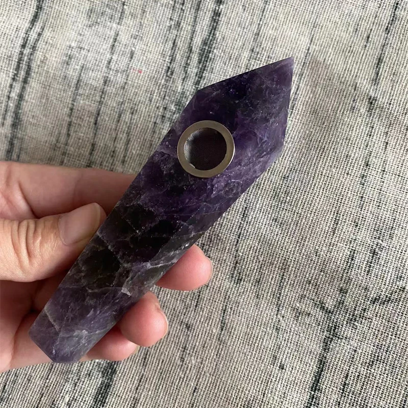 

New Natural Pink Rose Quartz Crystal Smoking Pipes Fantasy starry sky Cigarette with Metal Smoke Filter Smoking Pipe
