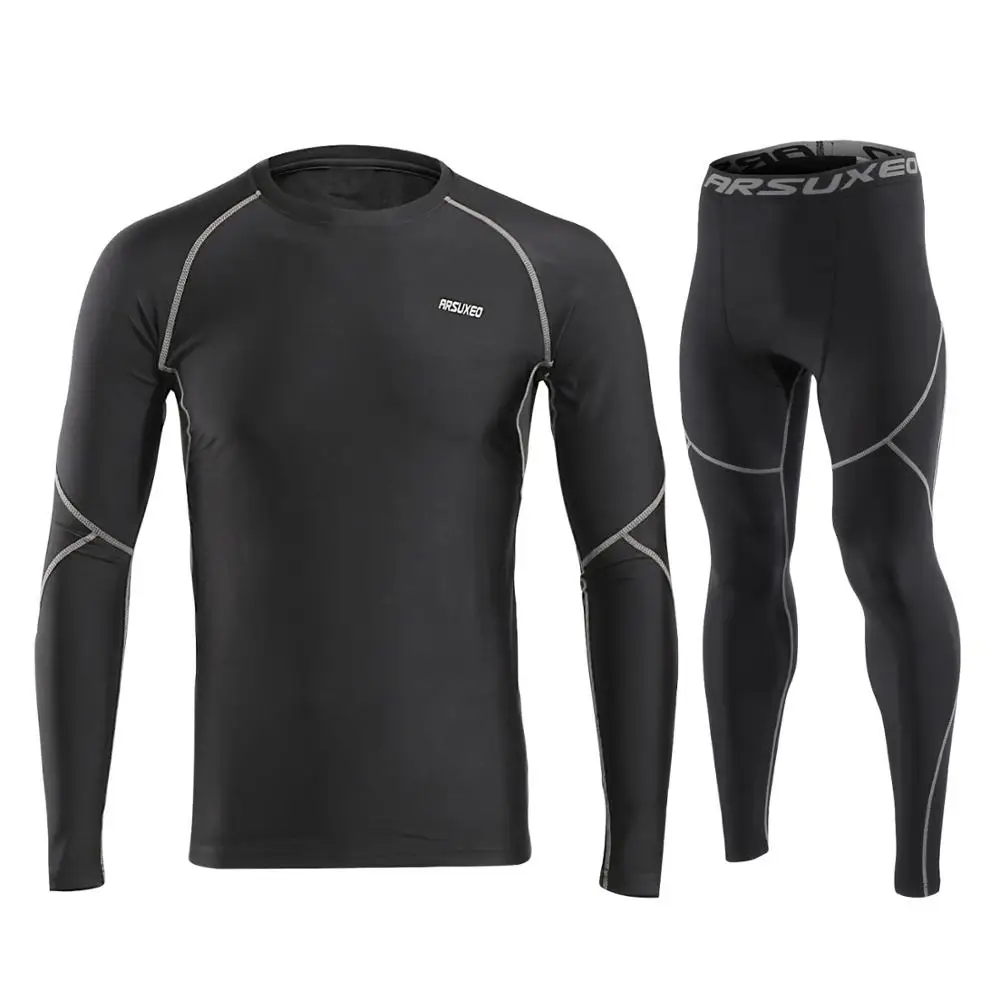 grey set ARSUXEO, мужские зимние спортивные костюмы для бега, флисовые компрессионные трико для фитнеса, штаны, спортивные рубашки с длинным рукавом, спортивный костюм для спортзала U81kk - Цвет: grey set