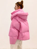 winter women solid thick warm oversize parkas loose down jacket female 2021 korean elegant hooded cotton jacket winter coats
