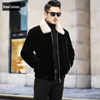 winter mens new mink fur collar wool cashmere coat genuine leather jackets slim short casual fur down jackets british style