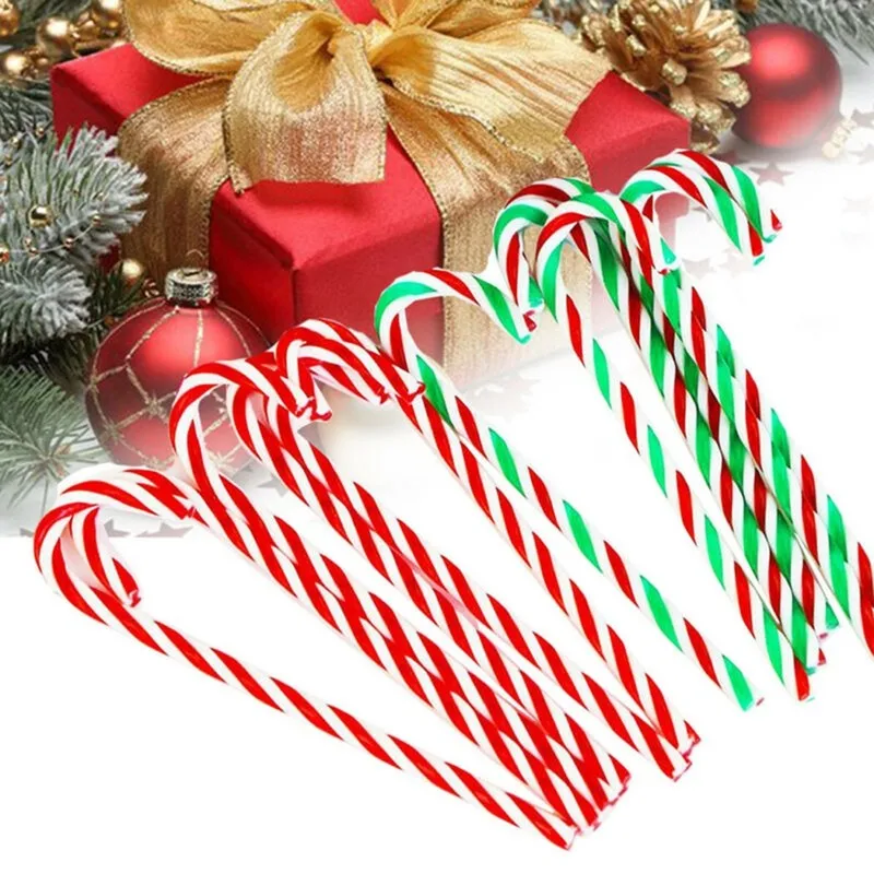 

10pcs/set Christmas Canes Christmas Tree Decoration 15cm Acrylic Candy Canes New Year Hanging Crutch Pendant Decor Ornaments