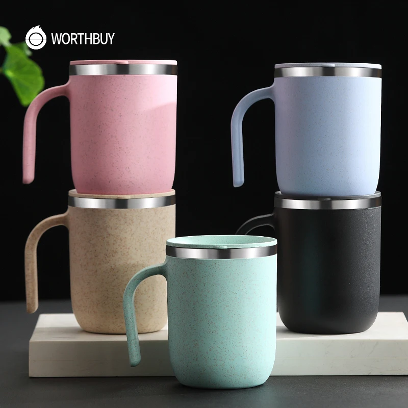 WORTHBUY 304 кофейная кружка из нержавеющей стали пшеничная солома чайная чашка для