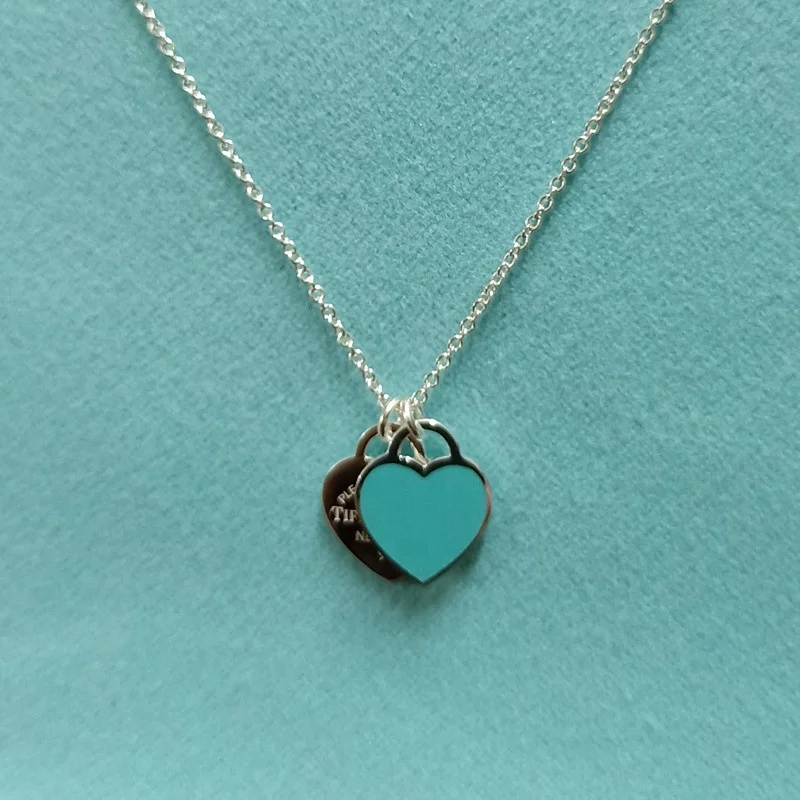 

Women's Necklace 925 Sterling Silver Necklace Double Heart Pendant TF Style Pendant Jewelry Chain Heart Love Pendant collar