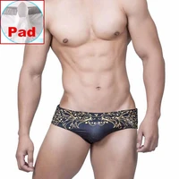 mens pad swim briefs short vintage gold leaf print swimwear men swimming trunks beach shorts beachwear male bathing swimsuit