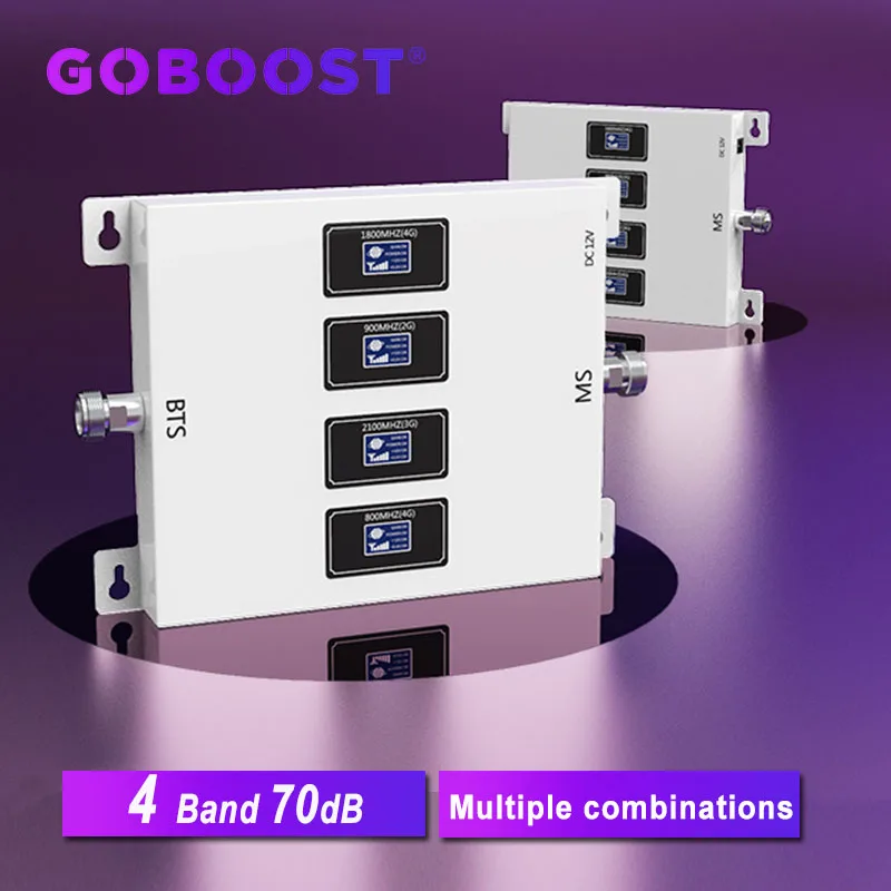 Усилитель сигнала сотового телефона GOBOOST 4 диапазона Gsm 2g 3g 850 900 LTE 1700 1900 4G 2600 700
