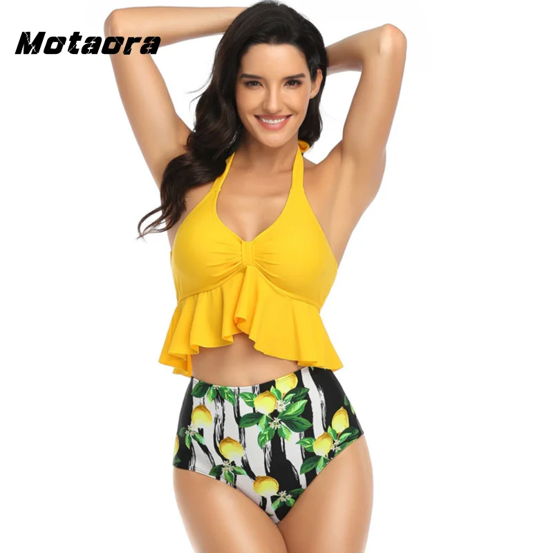 

Sexy Ruffle Two Pieces Swimsuit Women Plus Size Swimwear Female New High Waist Bikini Set Retro Brazilian Push Up Bathing Suits