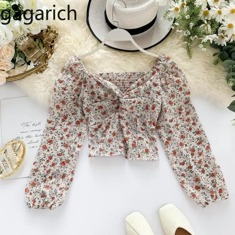 Gagarich Короткие топы женские блузки весна лето v образный вырез Узелок шифон