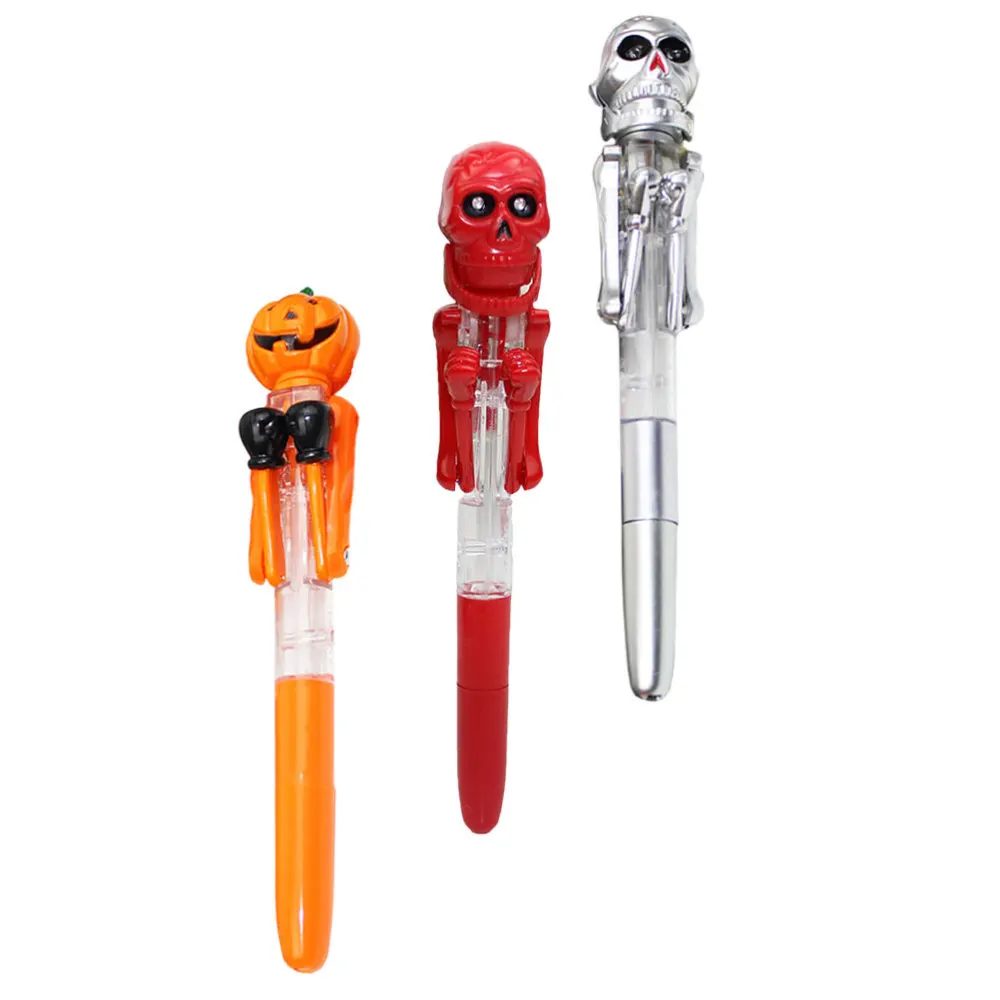 

3pcs Halloween Ballpoint Pens Pumpkin Skull Glowing Writing Pen Mixed Styles