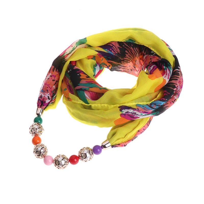 Женское Ожерелье JAVRICK шарф шифоновые бусины кулон цветочные украшения