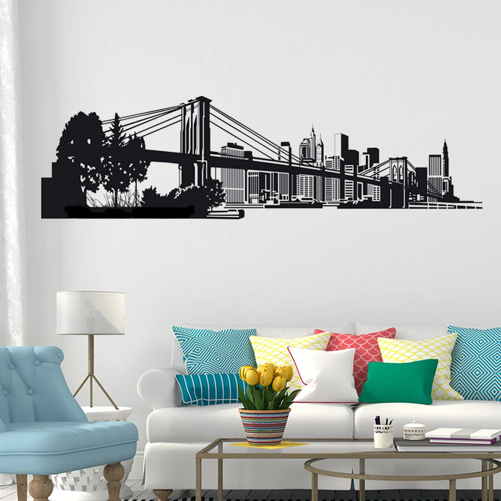 

New York Skyline Cityscape Stickers Vinyl Removable Adesivo De Parede Sofa Background Decor Bedroom Office Mural Decals DW7857