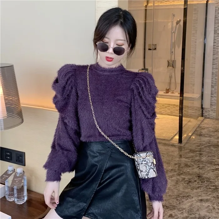 JuneLove Short Puff Long Sleeve Palace Style Sweater Vintage Warm Soft Winter Bottom Knitted Jumper New Pull Femme Pullovers | Женская