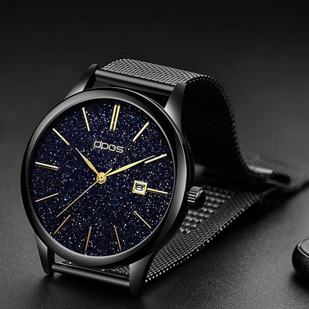 Черные роскошные мужские часы whatch 2019 модные повседневные водонепроницаемые