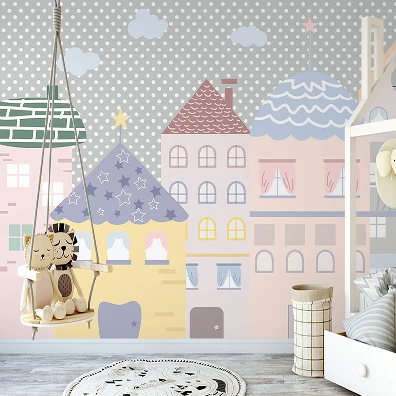 Custom Self-Adhesive Waterproof Wallpaper 3D Hand Painted Colorful Small House Children's Room Murals Cartoon Kids Wall Stickers