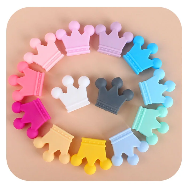 

DIY 10Pcs Colorful Crown Silicone Baby Chew Beads Nursing Kids Safe Food Grade Pacifier Clip Baby Molar Bracelet Pacifier Chain