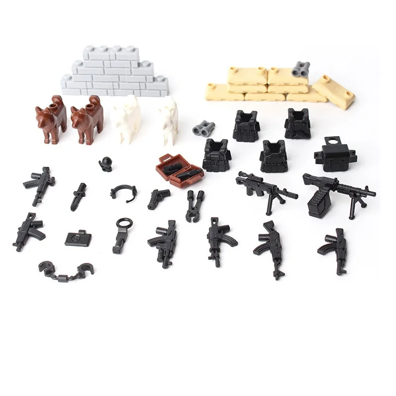 45 шт. MOC Военная серия оружия строительные блоки пистолеты рюкзак собаки