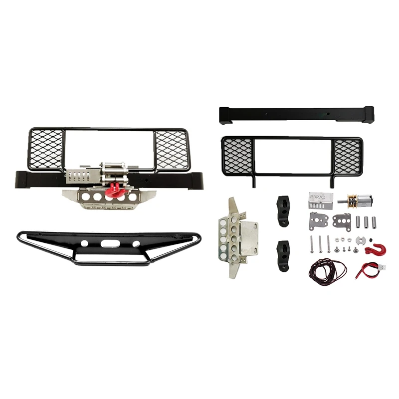 

2 Set RC Car Part: 1 Set Bumper Protection Board Winch & 1 Set Metal Luggage Carrier Tray Roof Rack with LED Light