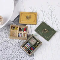 best sale 112 miniature vintage sewing box with lid winered dollhouse decoration accessories