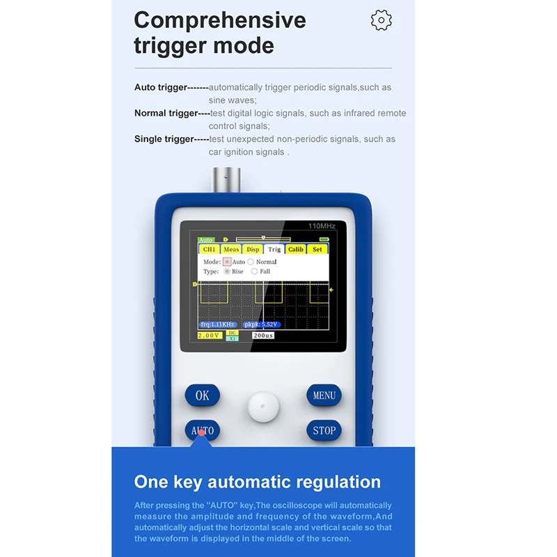 

1C15+ Handheld Mini Portable Digital Oscilloscope 110M Bandwidth 500MSps Sampling Rate