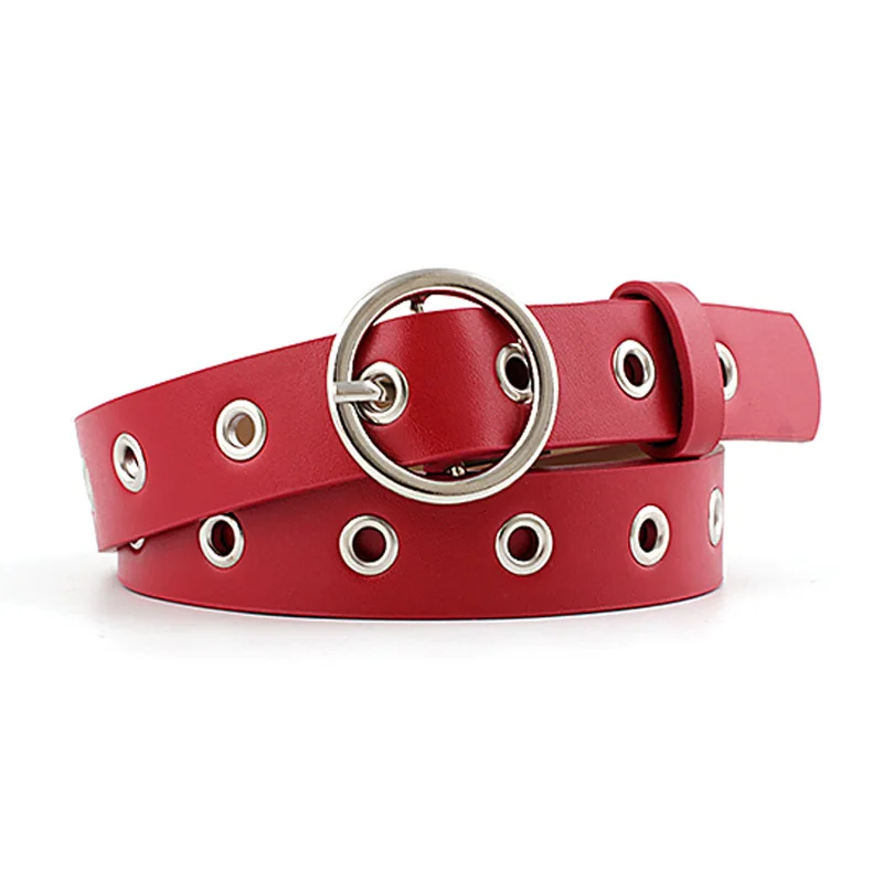 

Decorative Belt Women Belt Single Row Hole Jeans Dress Long Waist Strap Pin Buckle Adjustable PU Leather Belt Hollow Eyelets