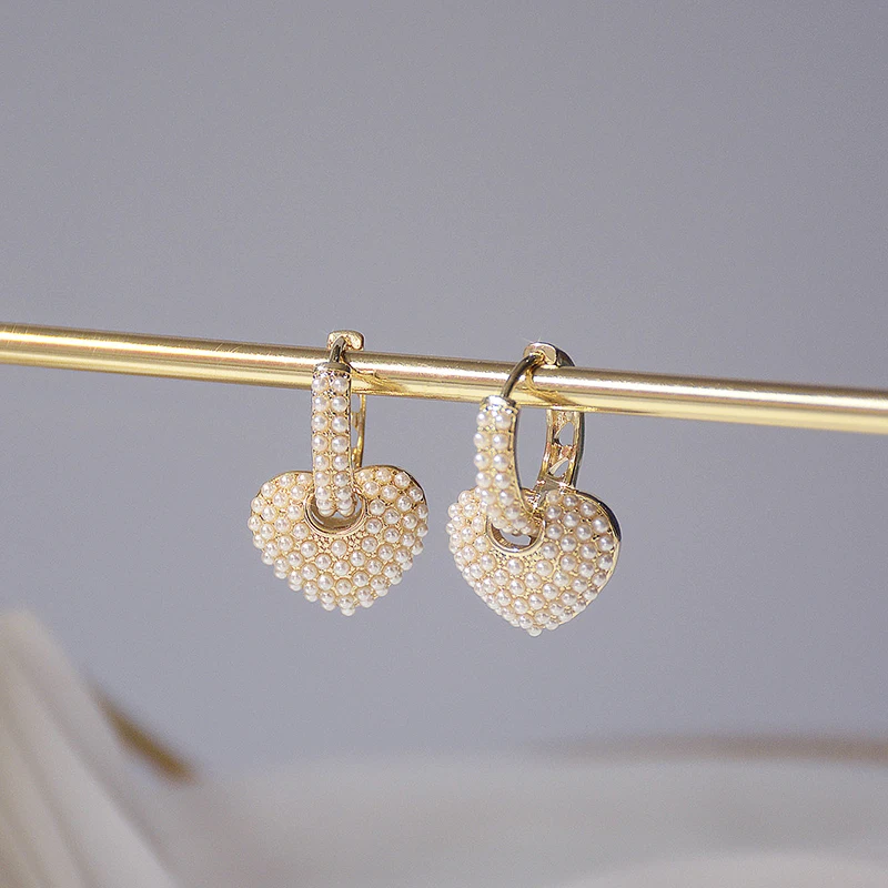 

Trendy Elegant 14K Real Gold Plated Heart Pearl Earring for Women Top AAA Shiny Zircon S925 Silver Needle Jewelry Party Hot Gift