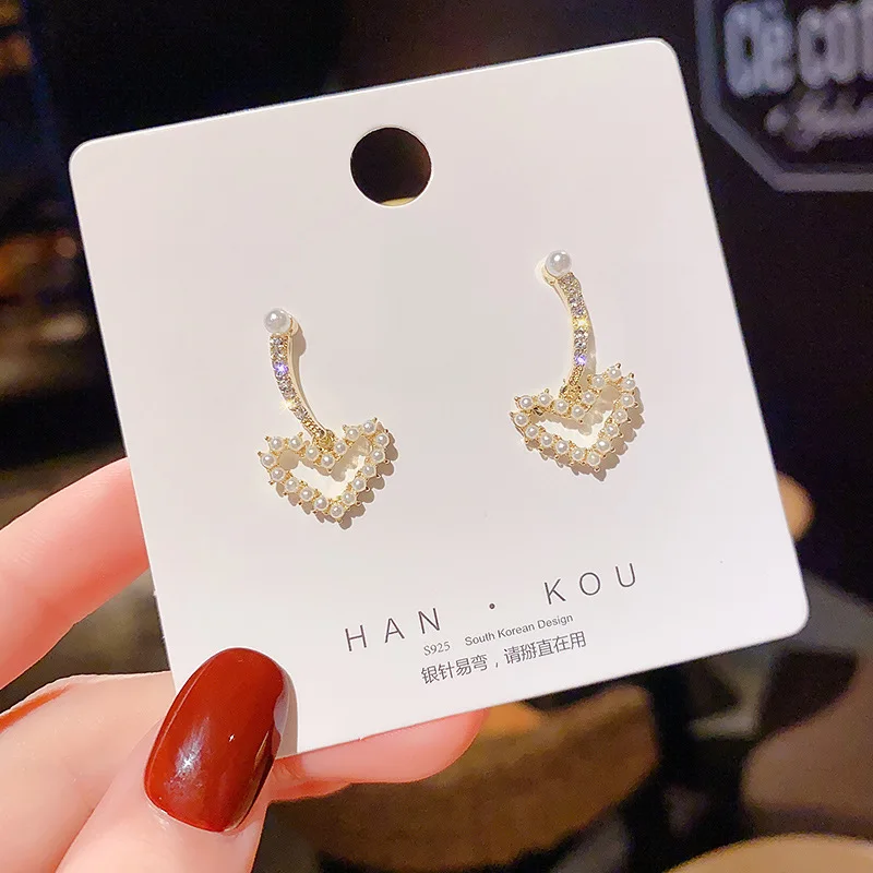 

Wholesale S925 Silvers Pin Love Heart Factory Women Pearl Studs Earrings Drop Shipping Gift