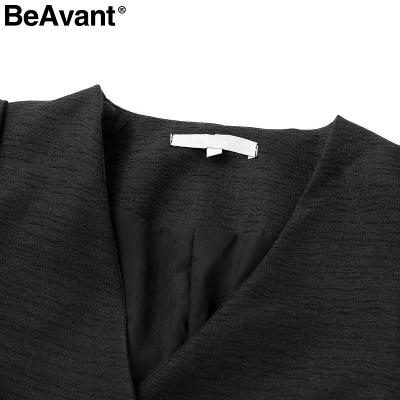 BeAvant сексуальный черный блейзер с v-образным вырезом женское осеннее элегантное Пышный рукав бант короткое вечернее платье офисное женское шикарное однотонное платье для работы