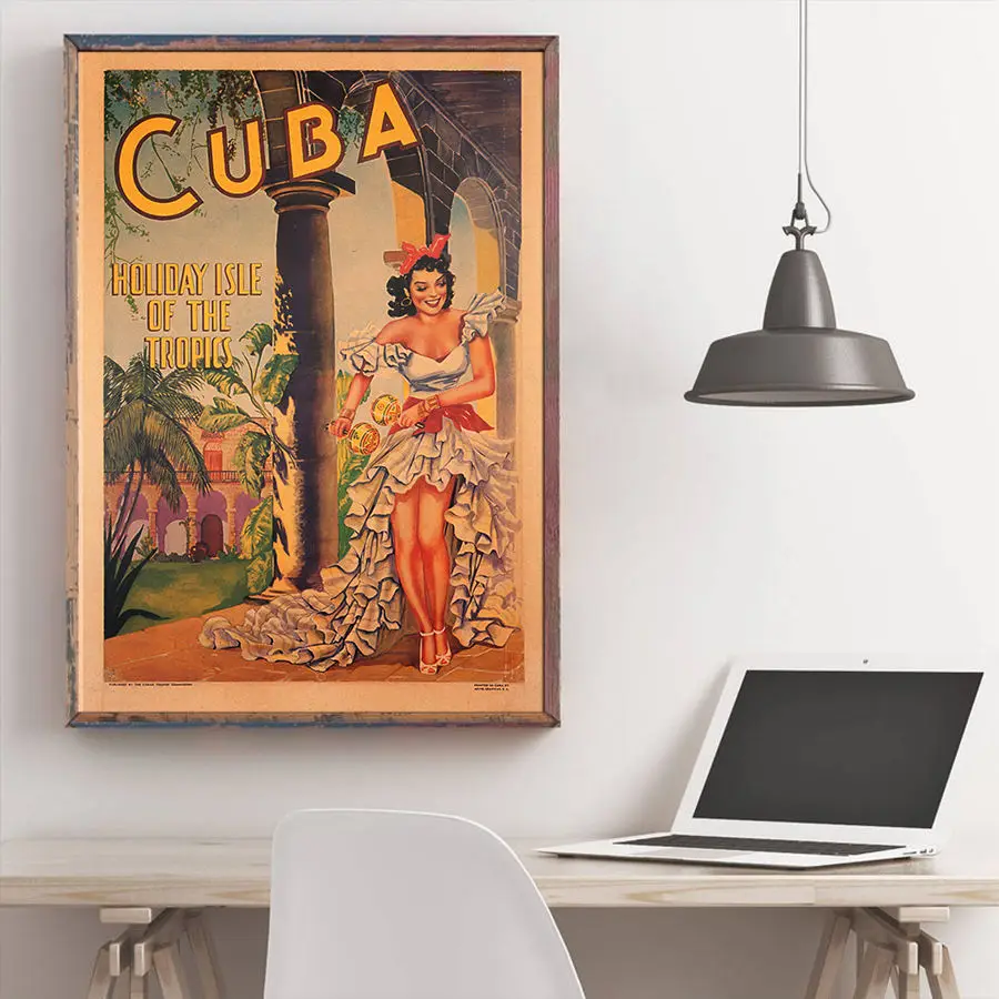 Cuba Пейзаж Плакат ручная роспись праздник рисунок стены Искусство Наклейка оберточная бумага в винтажном стиле отель гостиная домашний декор 42x30 см