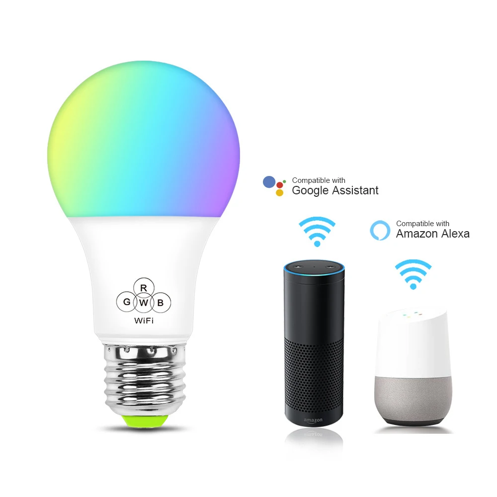 2 шт. WiFi умная лампочка многоцветная светодиодная лампа RGB совместимая с Alexa Google