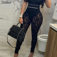nibber 2021 high waist lace mesh bodycon pants see through y2k pencil pants summer womens clothing streetwear casual trousers
