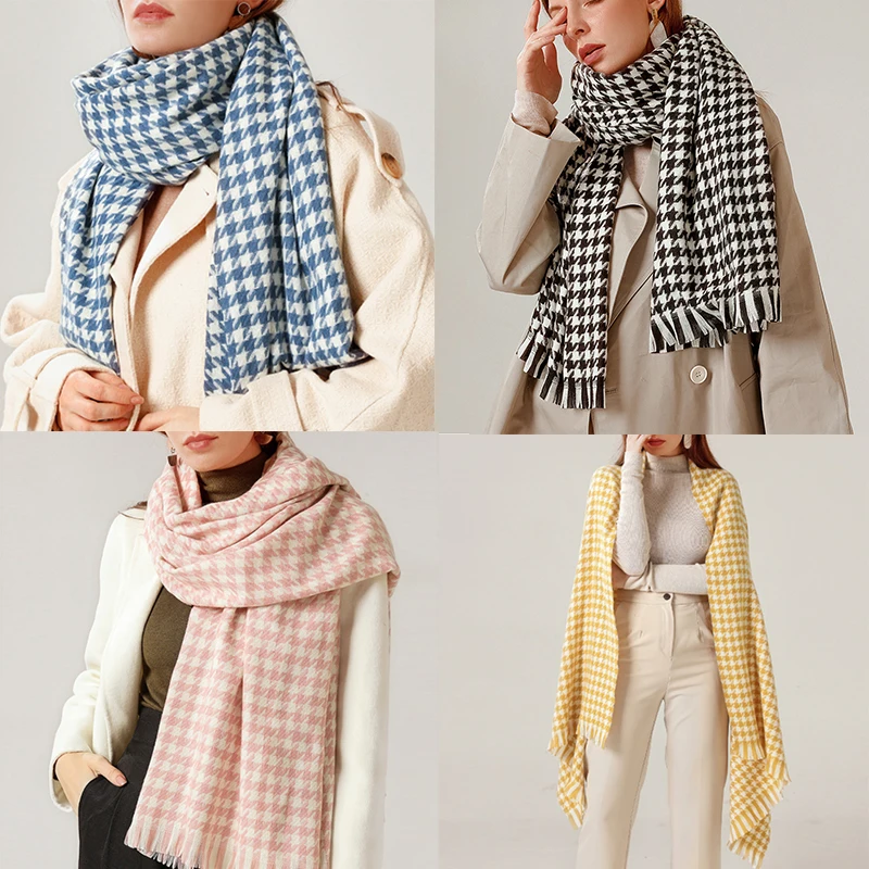 

Women's Scarves Winter Vintage Soft Warm Casal Black White Plaid Scarves Fringed Neutral Imitation Cashmere Scarf Classic