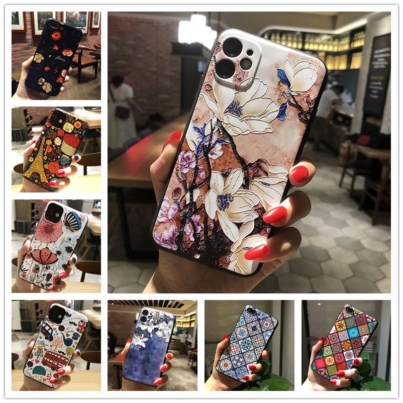 

3D Emboss Floral Silicon Phone Case For ZTE Blade V40 Vita V 40 Pro V40Vita TPU Relief Back Cover for ZTE Blade A72 A52 Coque