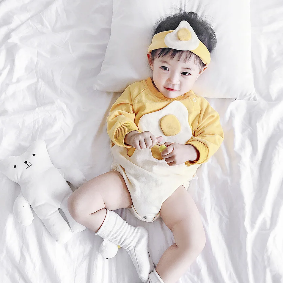 Осенние комбинезоны для новорожденных с повязкой на голову детские длинными