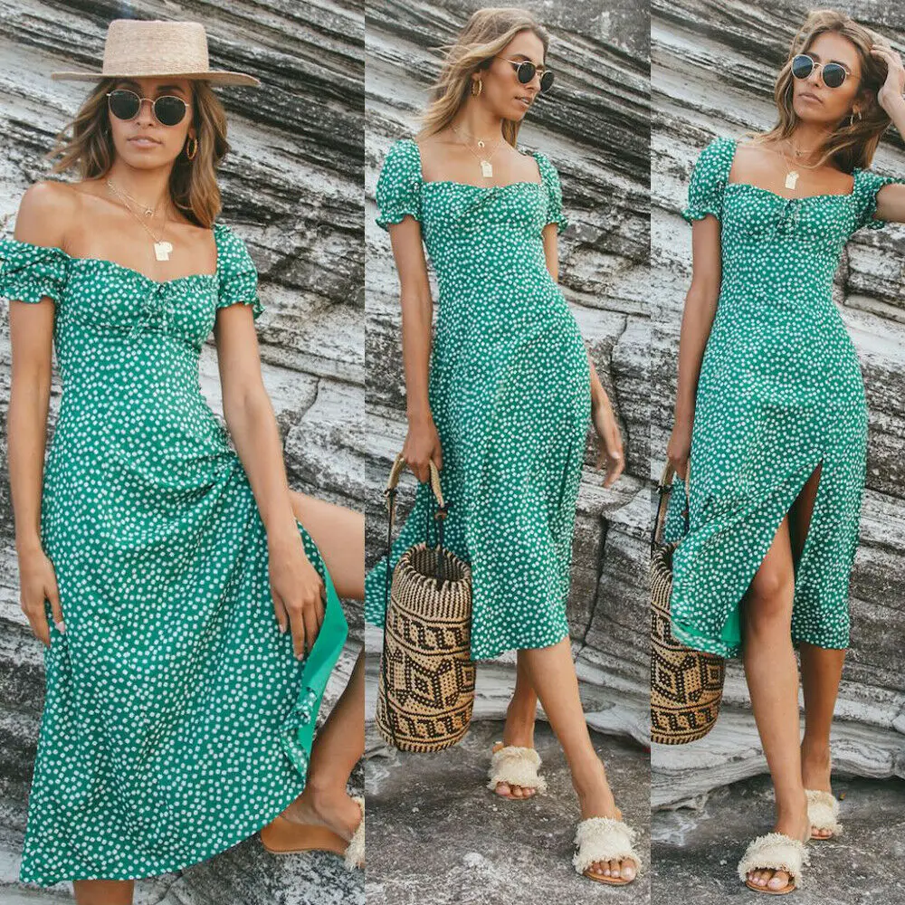 Летнее платье Boho с цветочным принтом для женщин 2019 винтажное элегантное