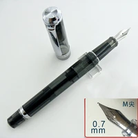 st penpps 698 translucent black with silver clip piston fountain pen medium nib office school supplies penna stilografica