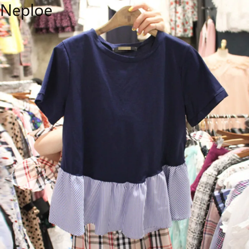 Футболка Neploe Женская в стиле пэчворк Повседневная Свободная рубашка с круглым