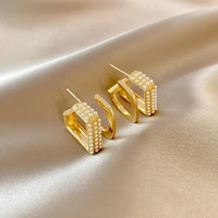 luxury geometric laminated pearl gold earrings for woman korean fashion women earrings 2021 trend party girls unusual jewelry