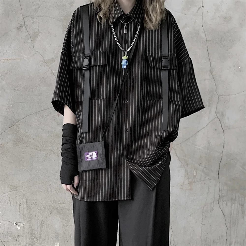 2019 Мужская Рабочая одежда в темную полоску гавайская рубашка модная трендовая