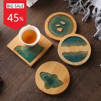 bamboo coaster creative epoxy resin transparent bamboo round tea coaster cup holder potholder tea set cocina accessories