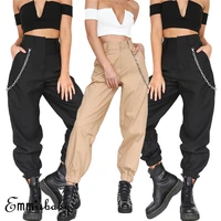 new fashion women high waist chain hip pop combat cargo harem pants leggings trouser plus size s 3xl