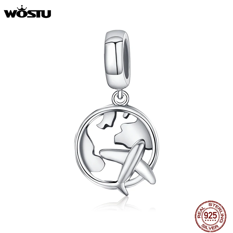 WOSTU New 925 Sterling Silver The Dream Of Traveling Dangle Beads Fit Original Charm Bracelet DIY Jewelry Gift CQC242
