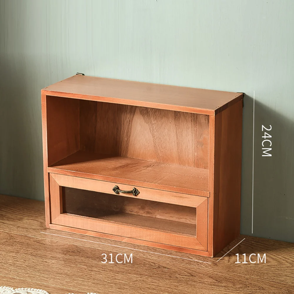 

1Pc Retro Cosmetic Storage Cabinet Wooden Storage Container with Drawer