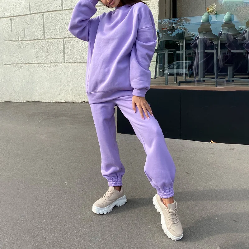 

Two Piece Set Casual Fleece Tracksuit Women Winter 2020 Women's Sets Oversized Hooded Long Sleeve Hoodie Sport Pants Lady Suit