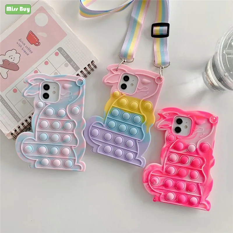 

3D Camouflage Bunny Stress Relief Bubble Phone Case For Vivo Y3 Y17 U3X Y15 Y3S Pop Bubble Cover For Vivo Y20 Y30 Case Shell