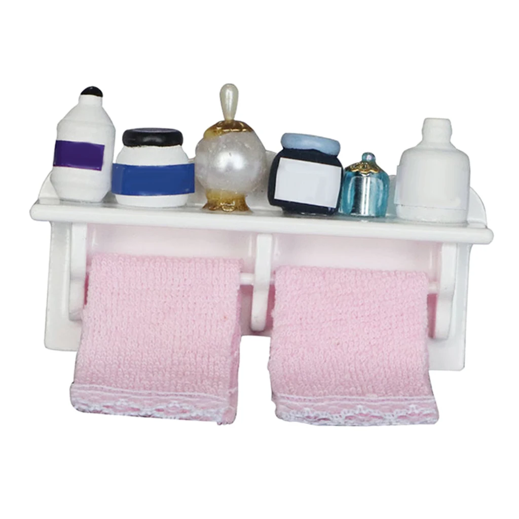 

Dollhouse Bathroom Set- 1:12 Scaled Wooden Bathroom Set with Dollhouse Shelf Wall Mounted Towel Rack Fruniture Set Item.