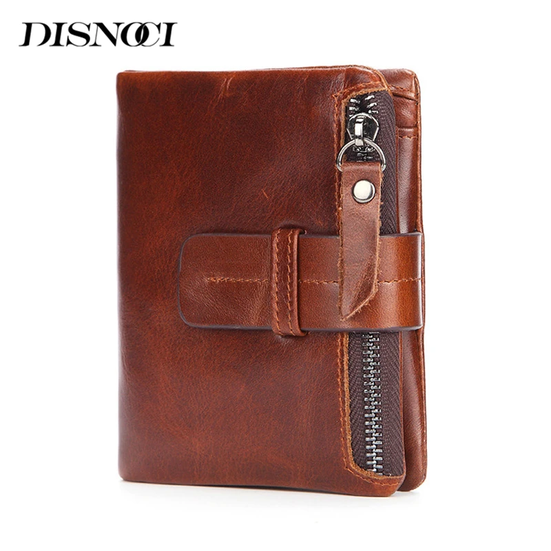 Мужской кошелек DISNOCI из натуральной кожи короткий бумажник для мелочи в стиле